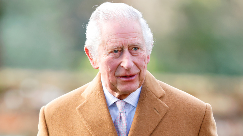 King Charles wearing tan overcoat