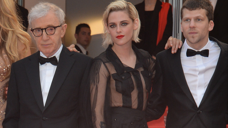 Woody Allen, Kristen Stewart, and Jesse Eisenberg posing together