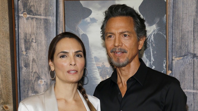 Talisa Soto satin top Benjamin Bratt black shirt