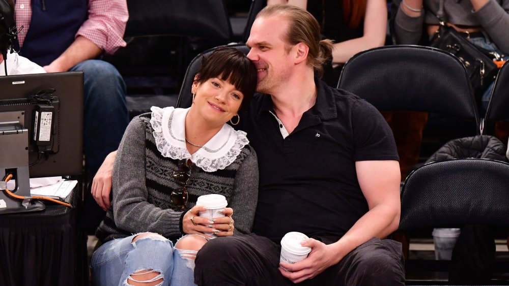 Lily Allen and David Harbour at a New York Knicks and New Orleans Pelicans game