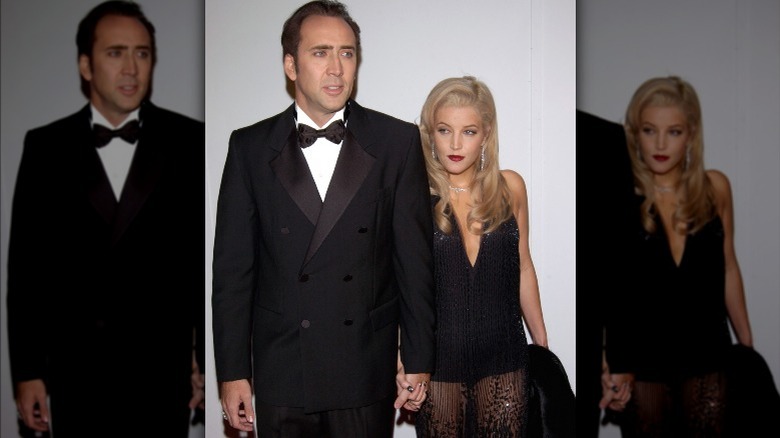 Nicolas Cage and Lisa Marie Presley on a red carpet