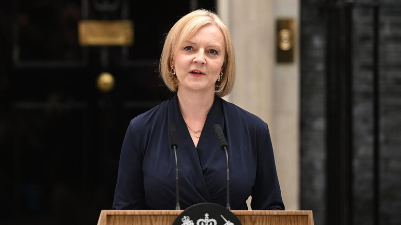 Liz Truss speaking at Downing Street