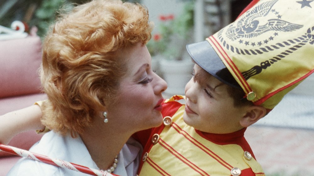 Lucille Ball and Desi Arnaz, Jr. at home in the late 1950s