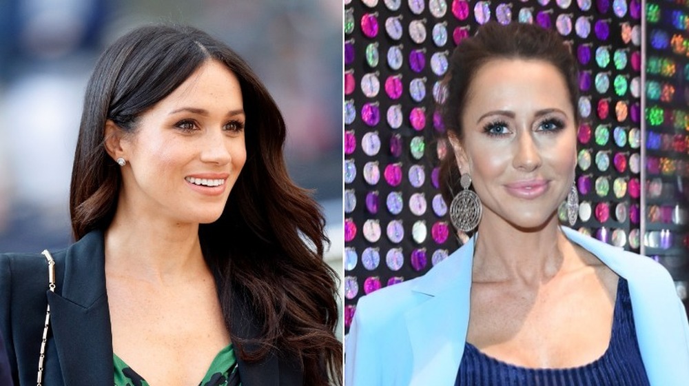 Meghan Markle smiling, Jessica Mulroney in blue dress