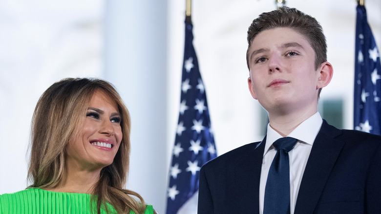 Melania and Barron Trump at an event 