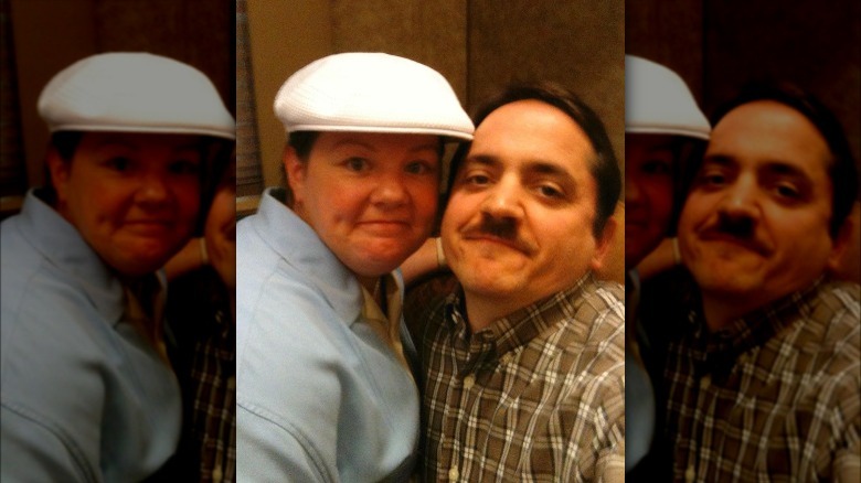 Ben Falcone and Melissa McCarthy posing together in costume