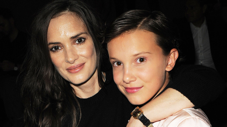 Winona Ryder and Millie Bobby Brown smiling