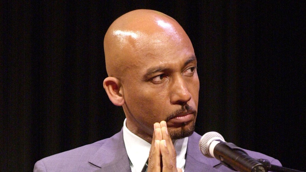 Montel Williams speaking during a panel in 2000