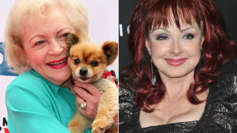 Betty White holding puppy, Naomi Judd smiling