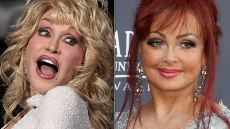 Dolly Parton with surprised expression, Naomi Judd smiling