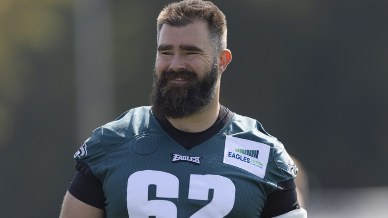 Jason Kelce at training camp in 2021