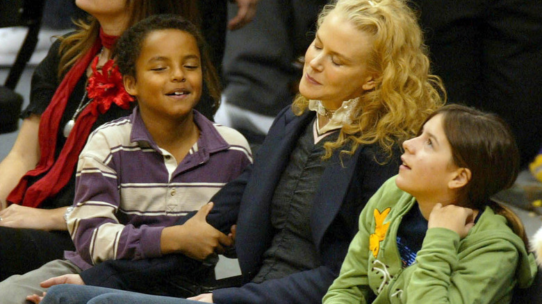 Nicole Kidman with Isabella and Connor Cruise at a basketball game