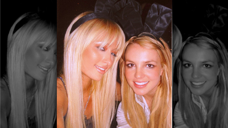 Paris Hilton and Britney Spears smiling with bunny ears