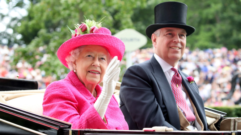 Queen Elizabeth II and Prince Andrew smiling