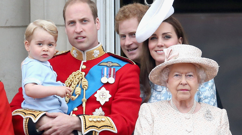 Prince George, Prince William, Kate Middleton, Queen Elizabeth on Buckingham Palace balcony