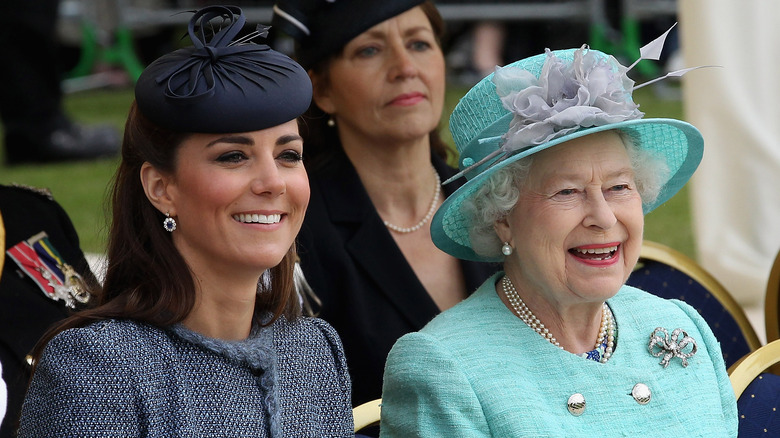 Kate Middleton and Queen Elizabeth smiling