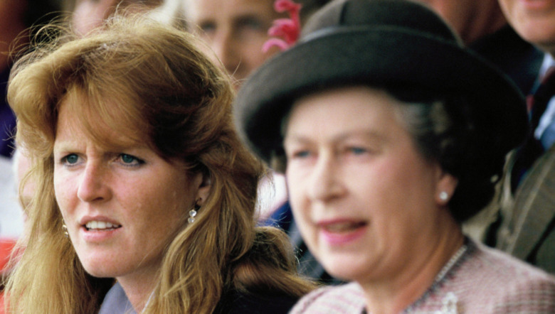 Sarah Ferguson and Queen Elizabeth II looking on an event