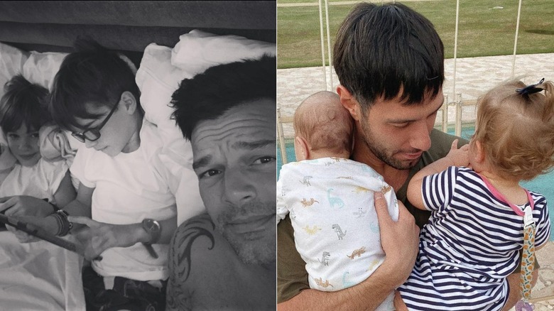 Ricky Martin selfie with twins, Jwan Yosef holding son and daughter