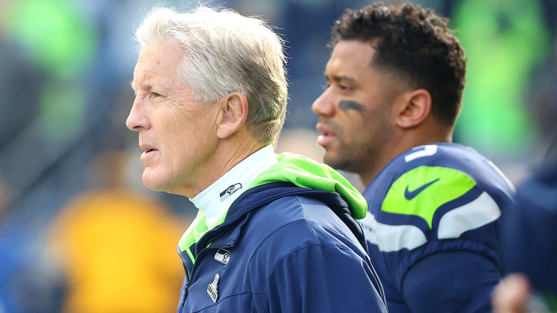 Pete Carroll and Russell Wilson sidelines