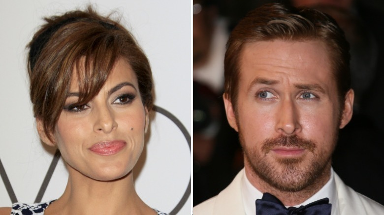 Eva Mendes, Ryan Gosling, both smiling