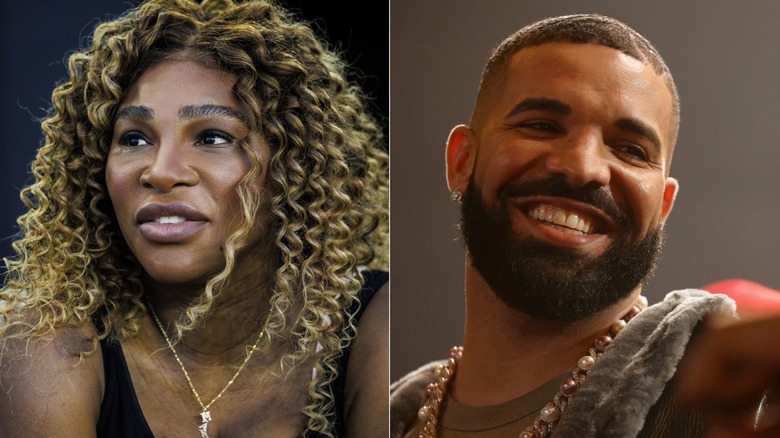 Serena Williams smiling and Drake smiling