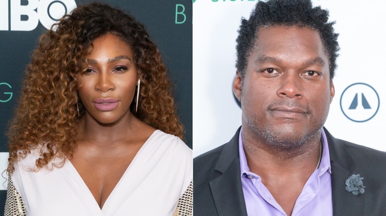 Serena Williams posing on the red carpet and LaVar Arrington posing on the red carpet