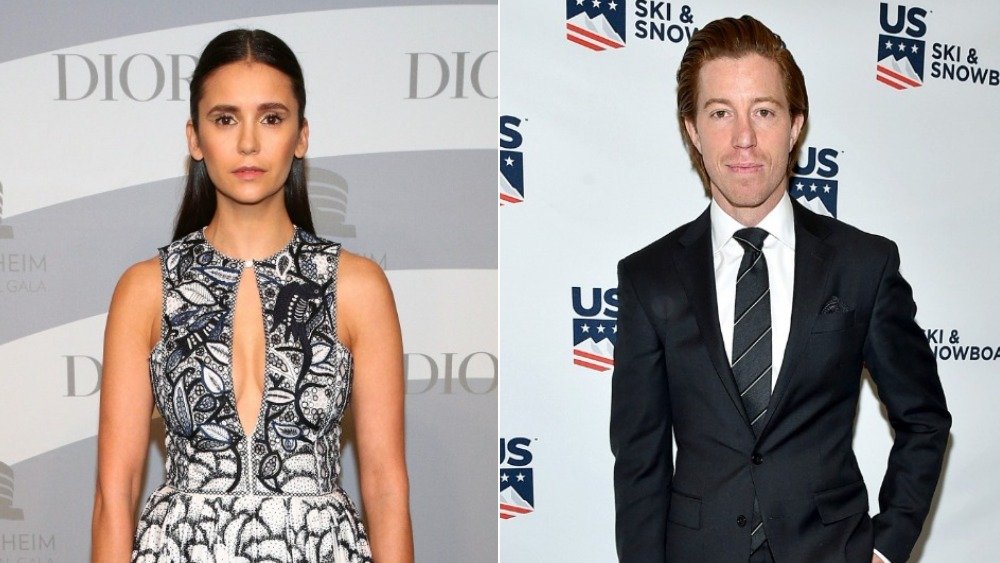 Split image of Nina Dobrev and Shaun White with neutral expressions