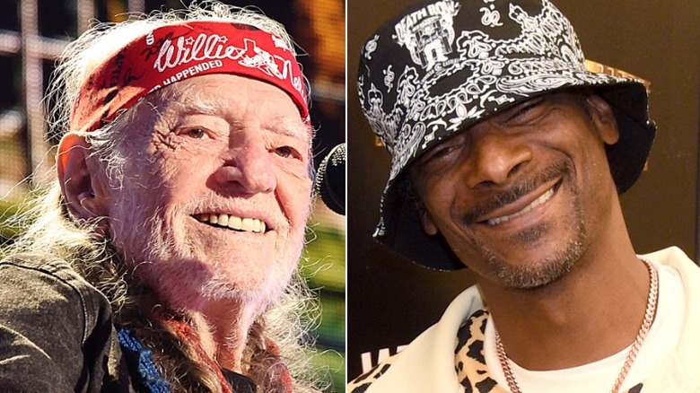 Willie Nelson red bandana Snoop Dogg black bucket hat