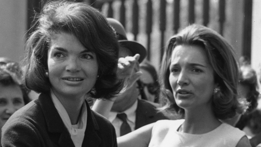 Jackie Kennedy and Caroline 'Lee' Radziwill together in a crowd