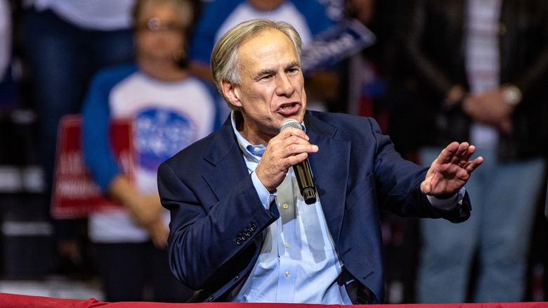 Greg Abbott, governor of Texas, speaks during a campaign rally with U.S. President Donald Trump in 2018