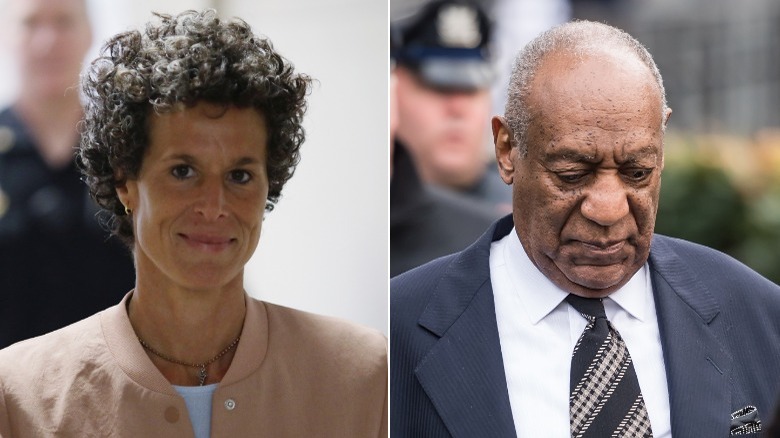Andrea Constand smiling, Bill Cosby looking down