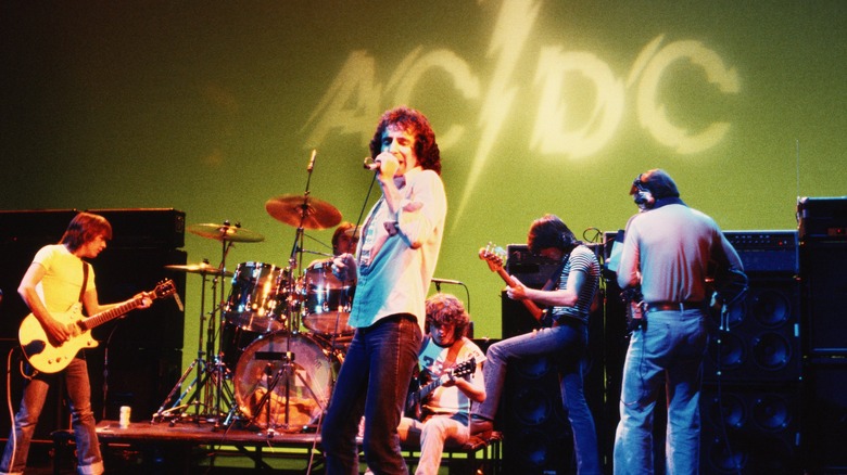 Rock band AC/DC rehearsing in 1976