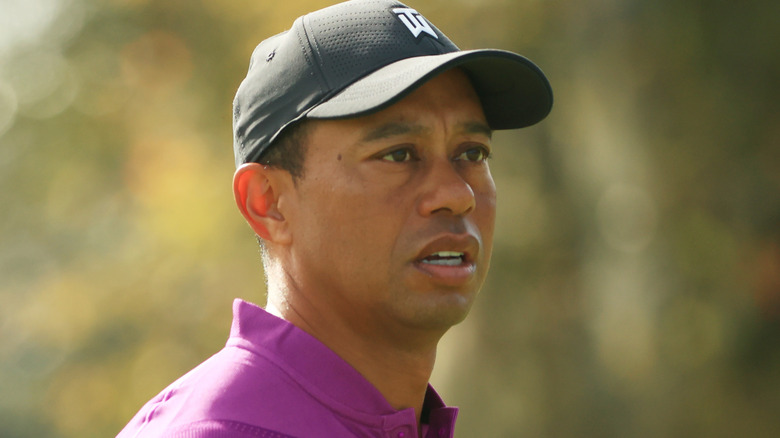 Tiger Woods staring off