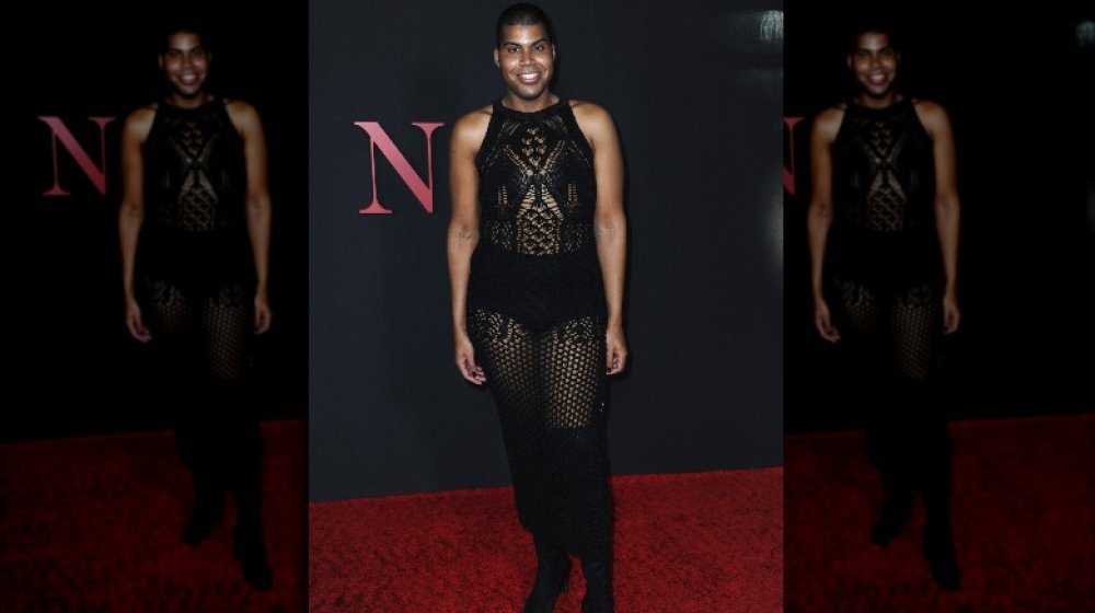 EJ Johnson in a mesh dress