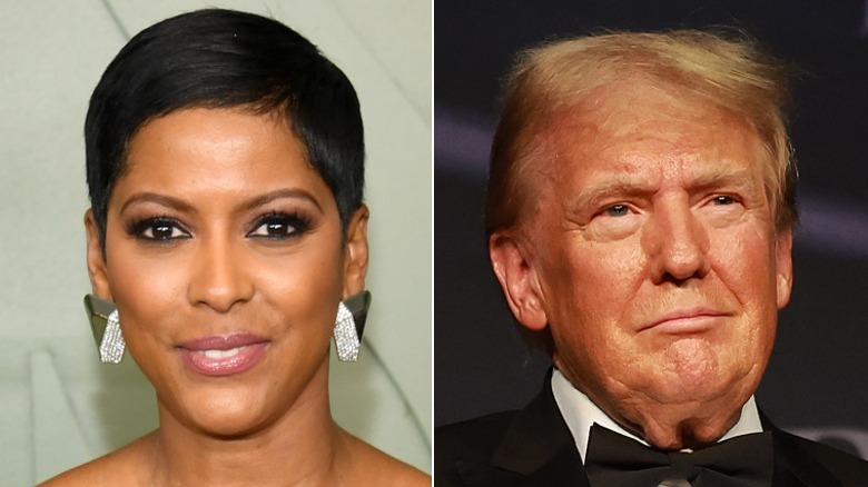 Split image of Tamron Hall and Donald Trump