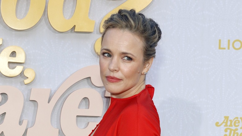 Rachel McAdams red dress updo