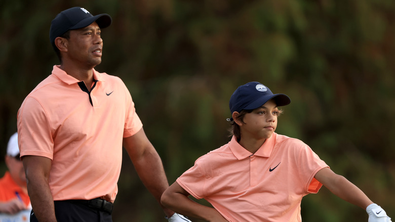 Tiger Woods and Charlie Woods during the first round of the PNC Championship