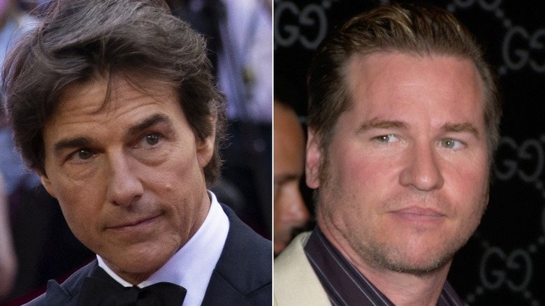 Tom Cruise and Val Kilmer giving side eye in split image