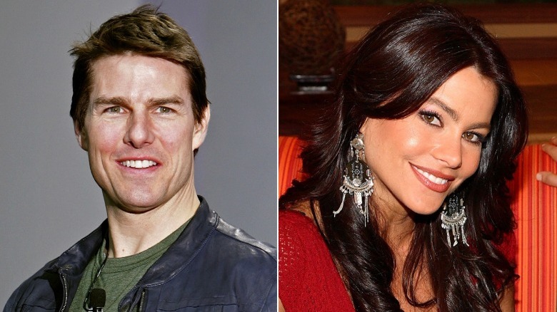 Tom Cruise, Sofia Vergara, split image, both smiling