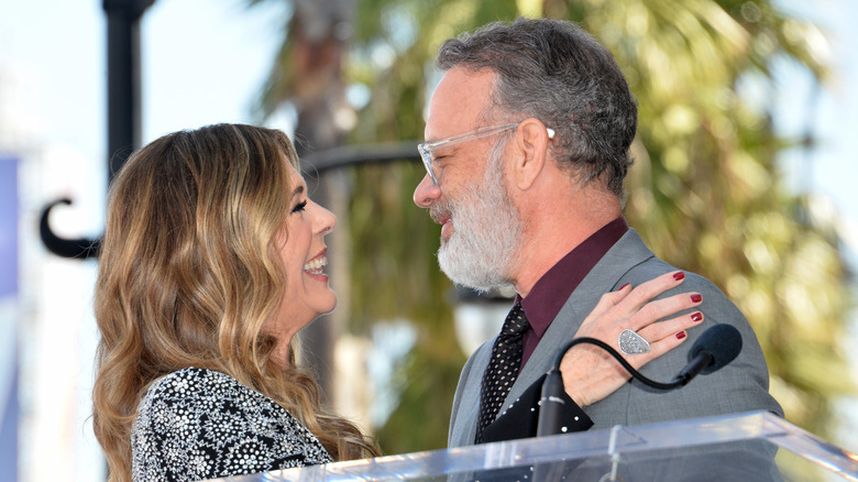 Rita Wilson and Tom Hanks looking at each other