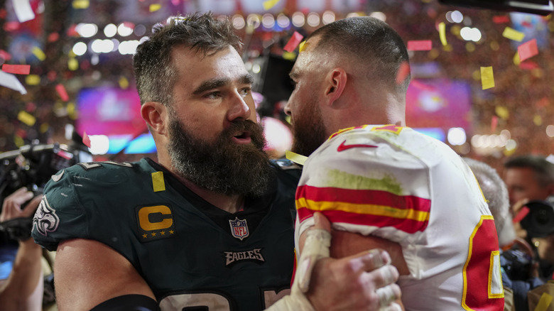 Travis and Jason Kelce on the football field