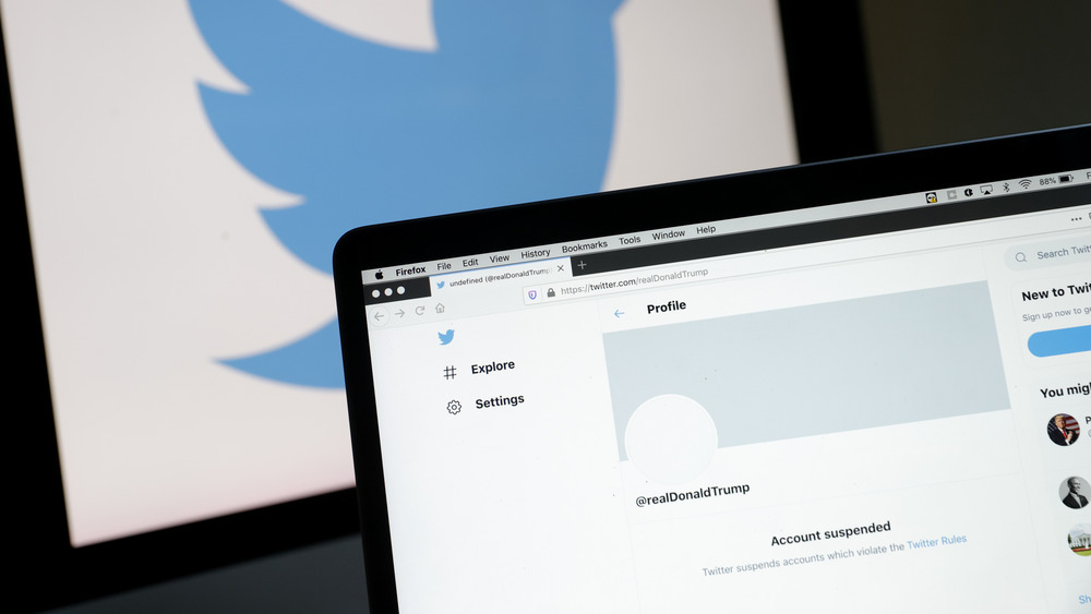 Donald Trump's suspended Twitter account appears on a laptop screen