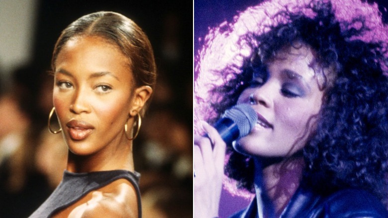 Whitney Houston singing and Naomi Campbell