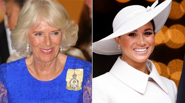 A composite image of Camilla Parker Bowles and Meghan Markle