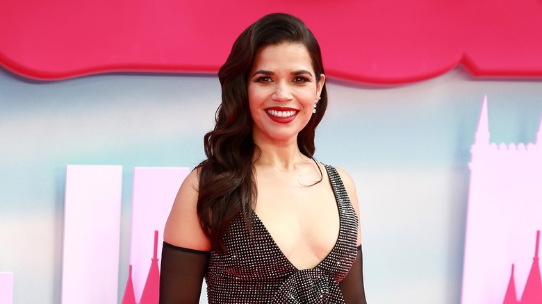 America Ferrera posing at the Barbie premiere 