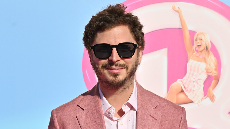 Michael Cera posing at the Barbie premiere 