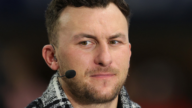 Johnny Manziel speaking at sports desk