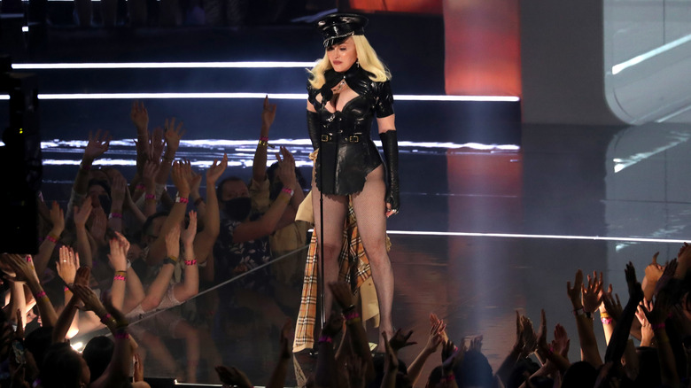 Madonna performing onstage during the 2021 MTV Video Music Awards