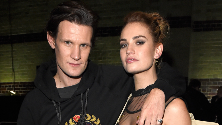Matt Smith and Lily James posing in 2018