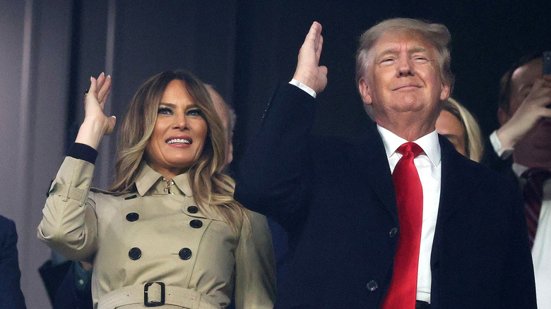 Donald and Melania Trump at a baseball game